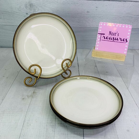 Sango JETTA BLACK 4830  Black Out White In Gray  Stoneware Salad Plates Set 3 - Picture 1 of 10